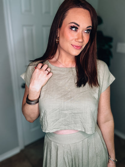 Sage Green Top and Skirt Set - Size Med