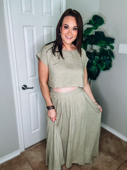 Sage Green Top and Skirt Set - Size Med