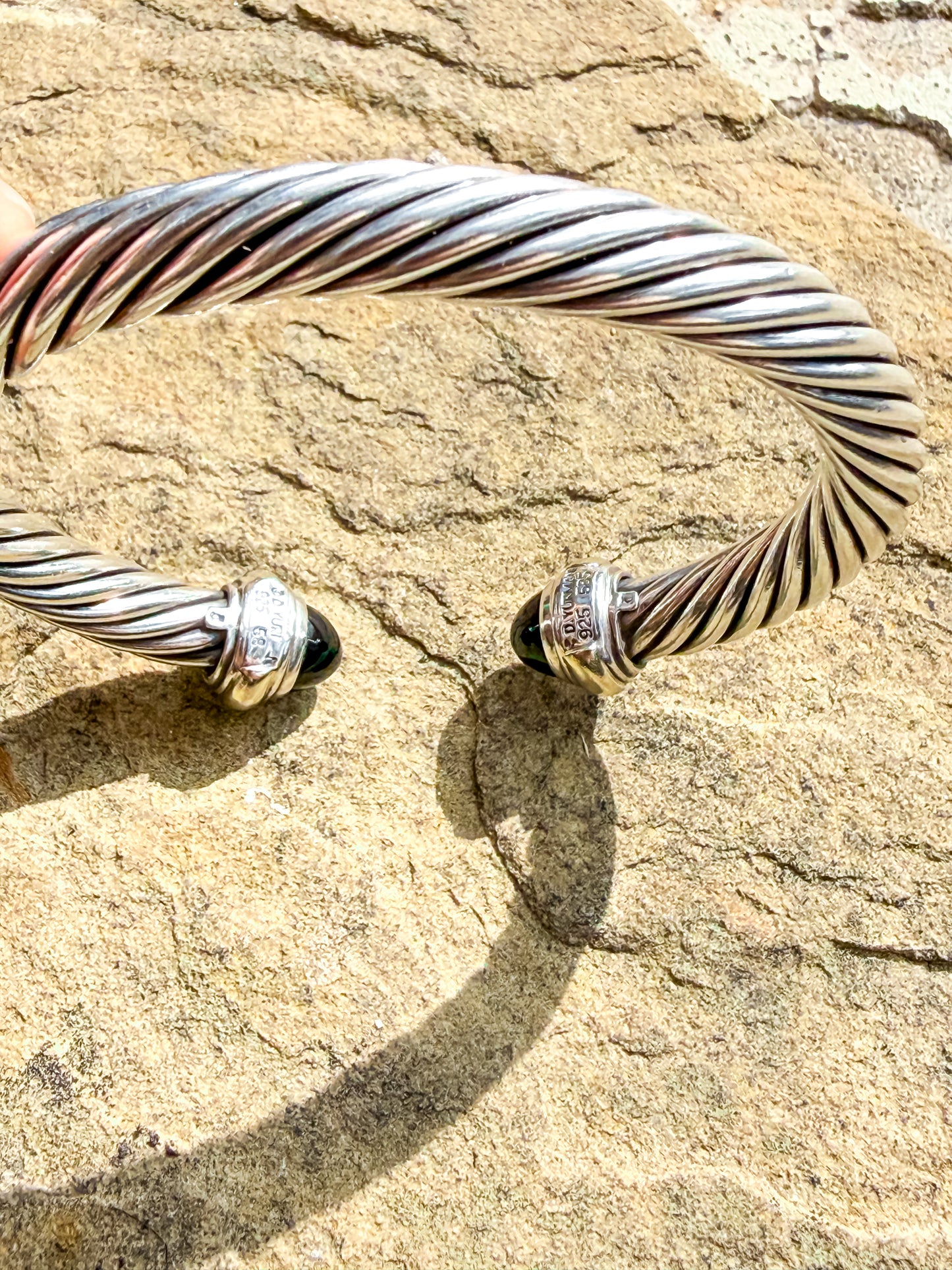 David Yurman Sterling Silver Cable Cuff Bracelet with Black Onyx