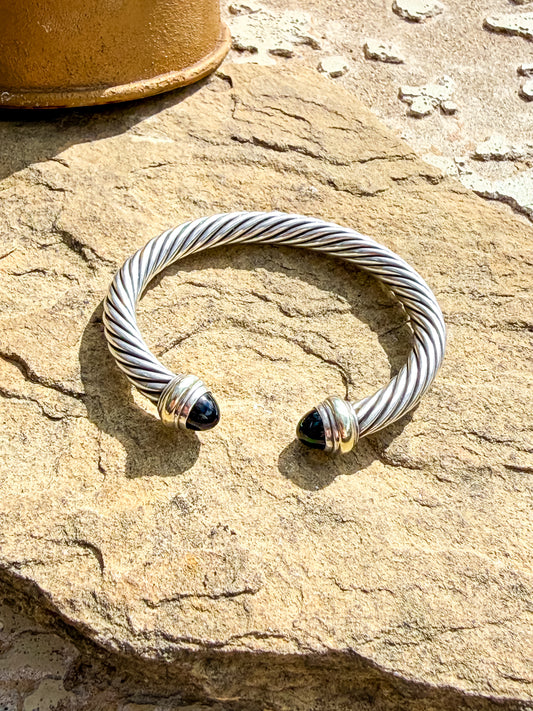 David Yurman Sterling Silver Cable Cuff Bracelet with Black Onyx