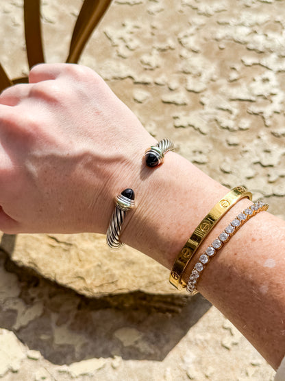 David Yurman Sterling Silver Cable Cuff Bracelet with Black Onyx