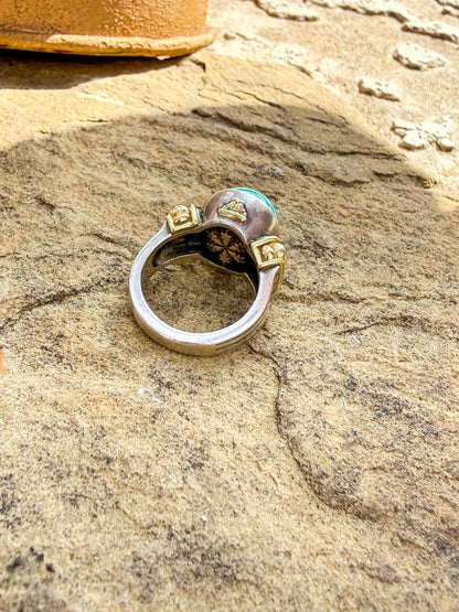 David Yurman Sterling Silver & 18K Gold Ring with Turquoise Cabochon