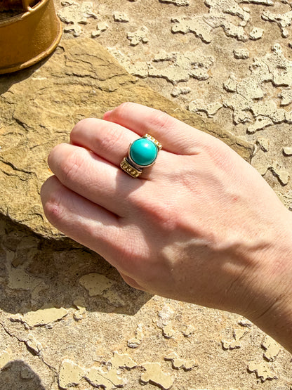 David Yurman Sterling Silver & 18K Gold Ring with Turquoise Cabochon