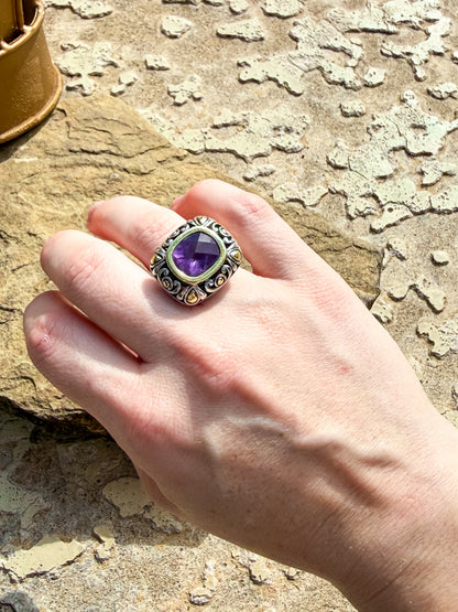 David Yurman Sterling Silver & 18K Gold Amethyst Statement Ring