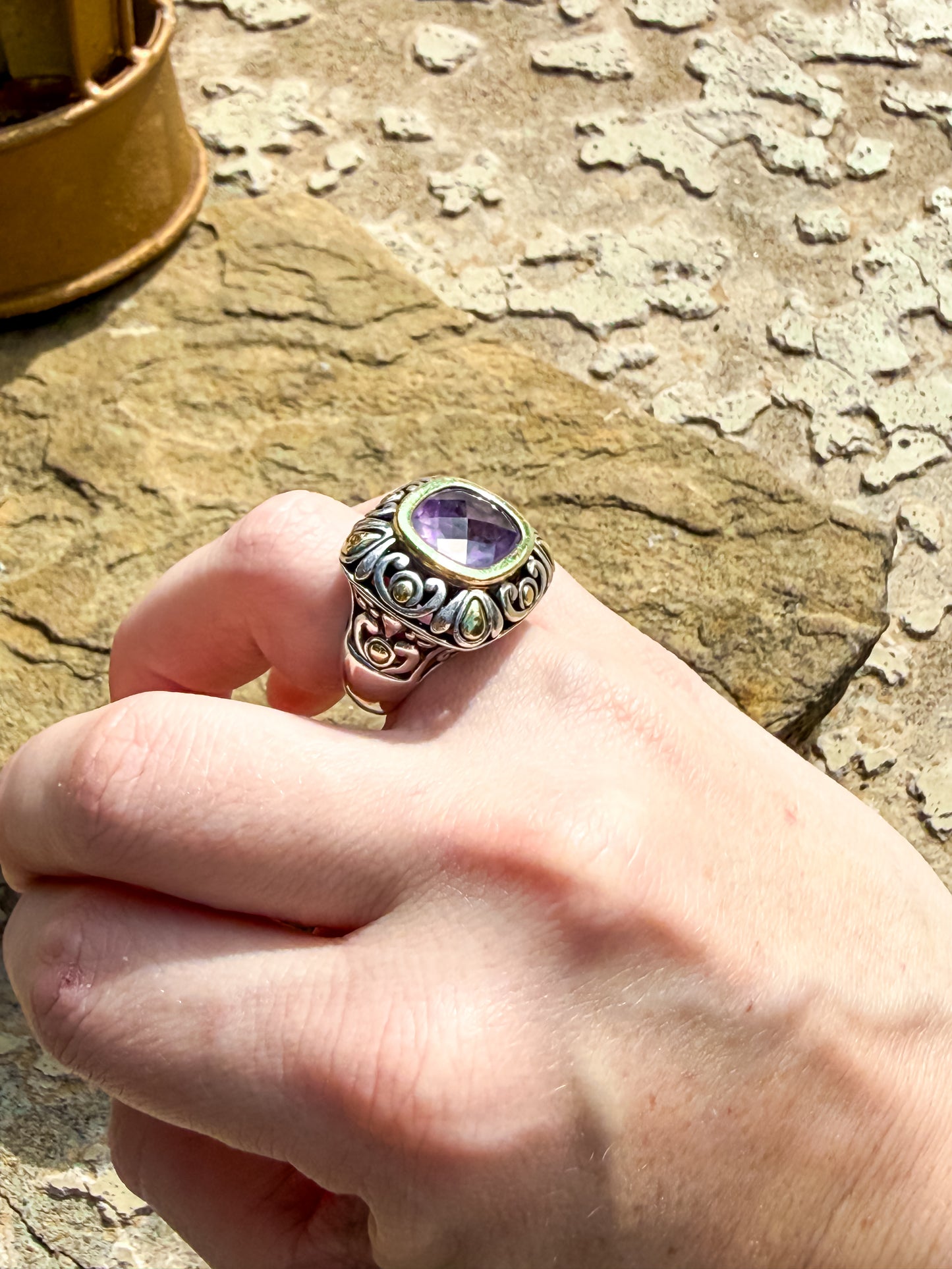 David Yurman Sterling Silver & 18K Gold Amethyst Statement Ring