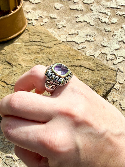 David Yurman Sterling Silver & 18K Gold Amethyst Statement Ring