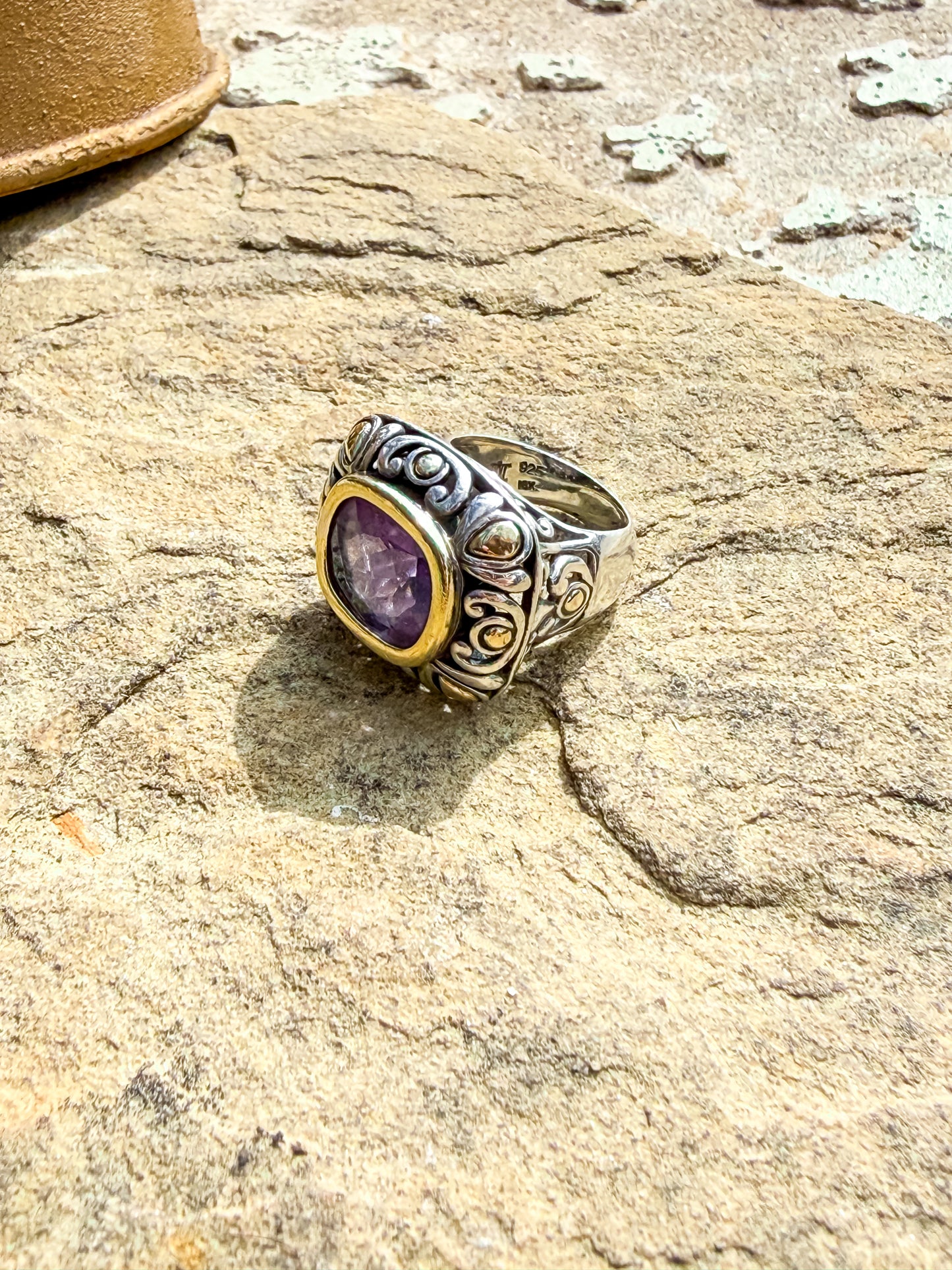 David Yurman Sterling Silver & 18K Gold Amethyst Statement Ring