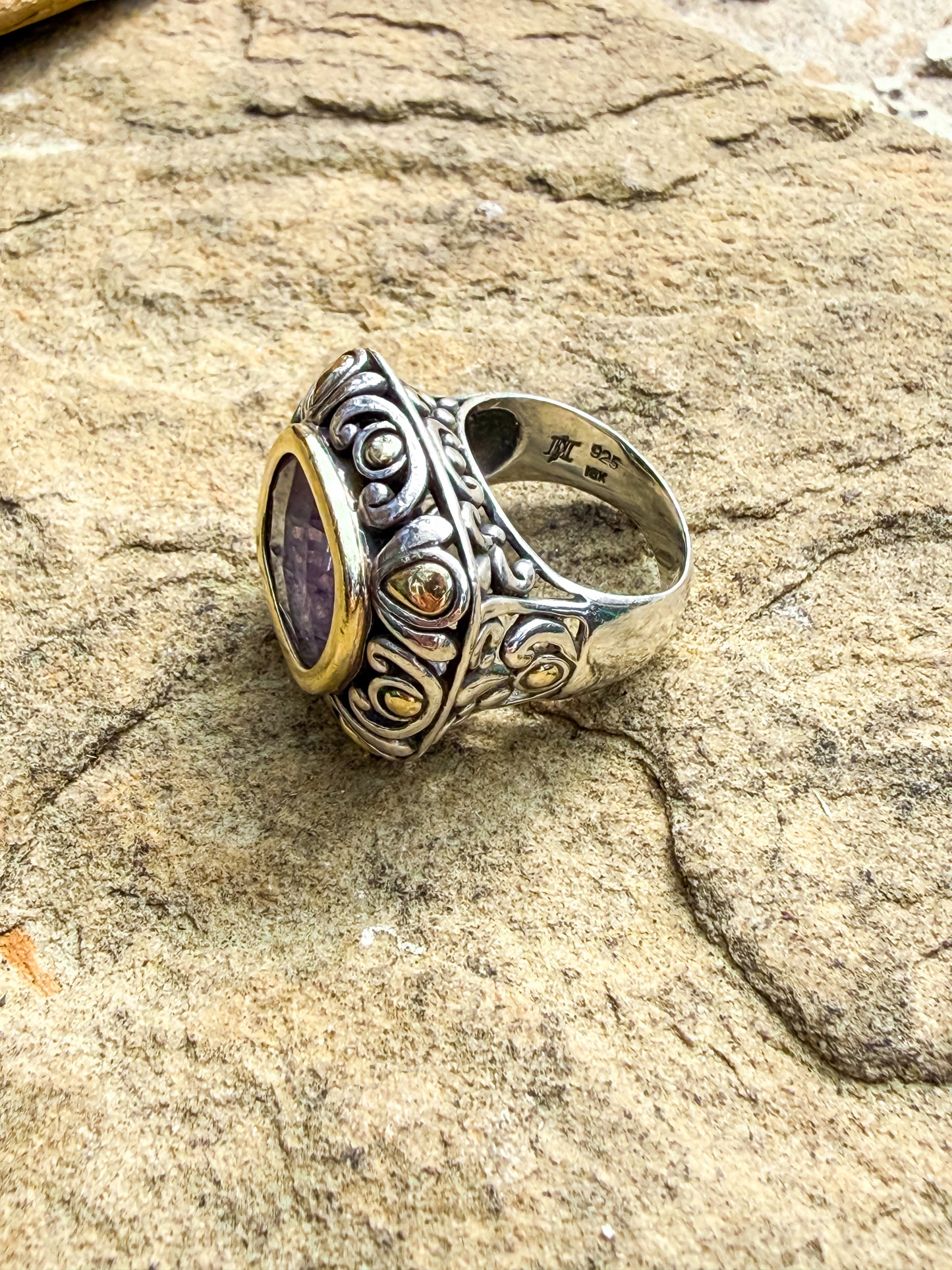 David Yurman Sterling Silver & 18K Gold Amethyst Statement Ring