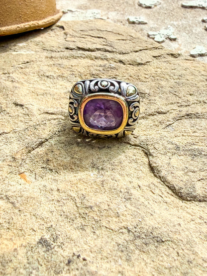David Yurman Sterling Silver & 18K Gold Amethyst Statement Ring