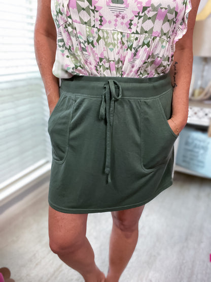 Olive Knit Patch Pocket Skirt - Size XL