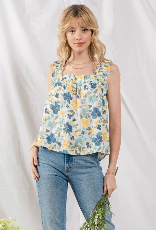 Floral Ruched Strap Tank Top NWT - Size Med