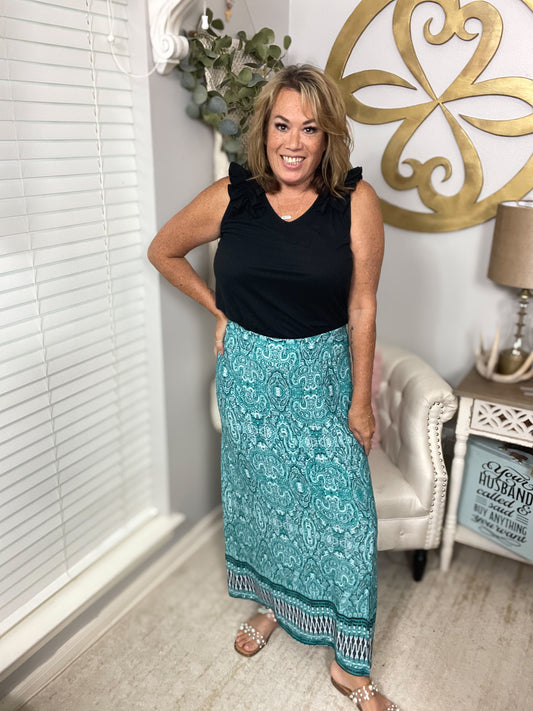 Paisley Print Maxi Skirt - Size Med