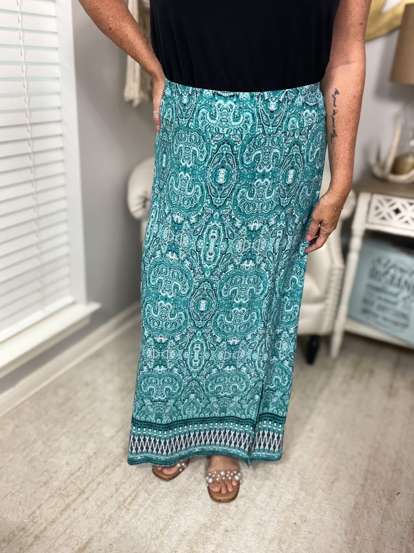 Paisley Print Maxi Skirt - Size Med