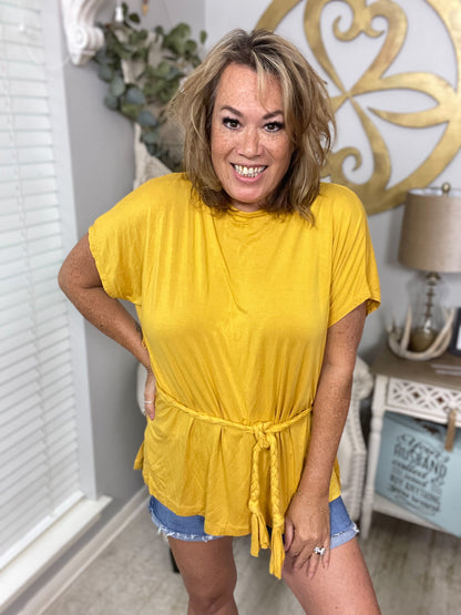 Mustard Tunic Top with Tie Belt - Size 1X