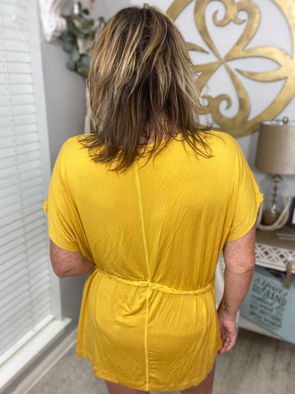 Mustard Tunic Top with Tie Belt - Size 1X