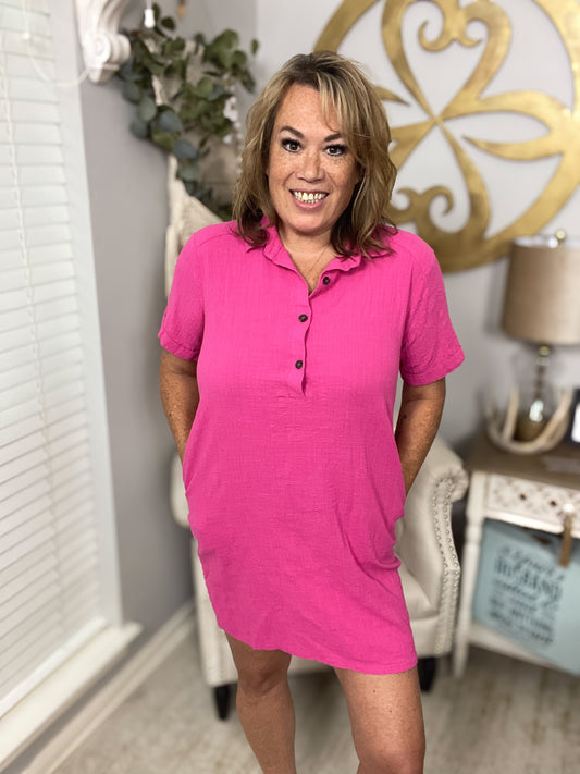 Pink Shirt Dress - Size Med