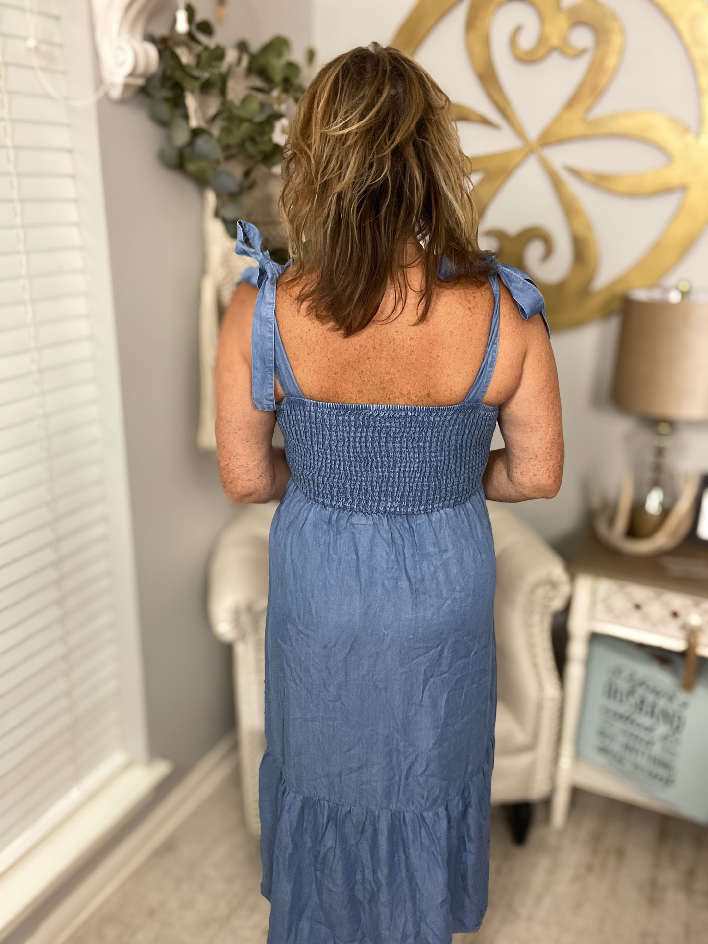 Smocked Chambray Midi Dress NWT - Size Small