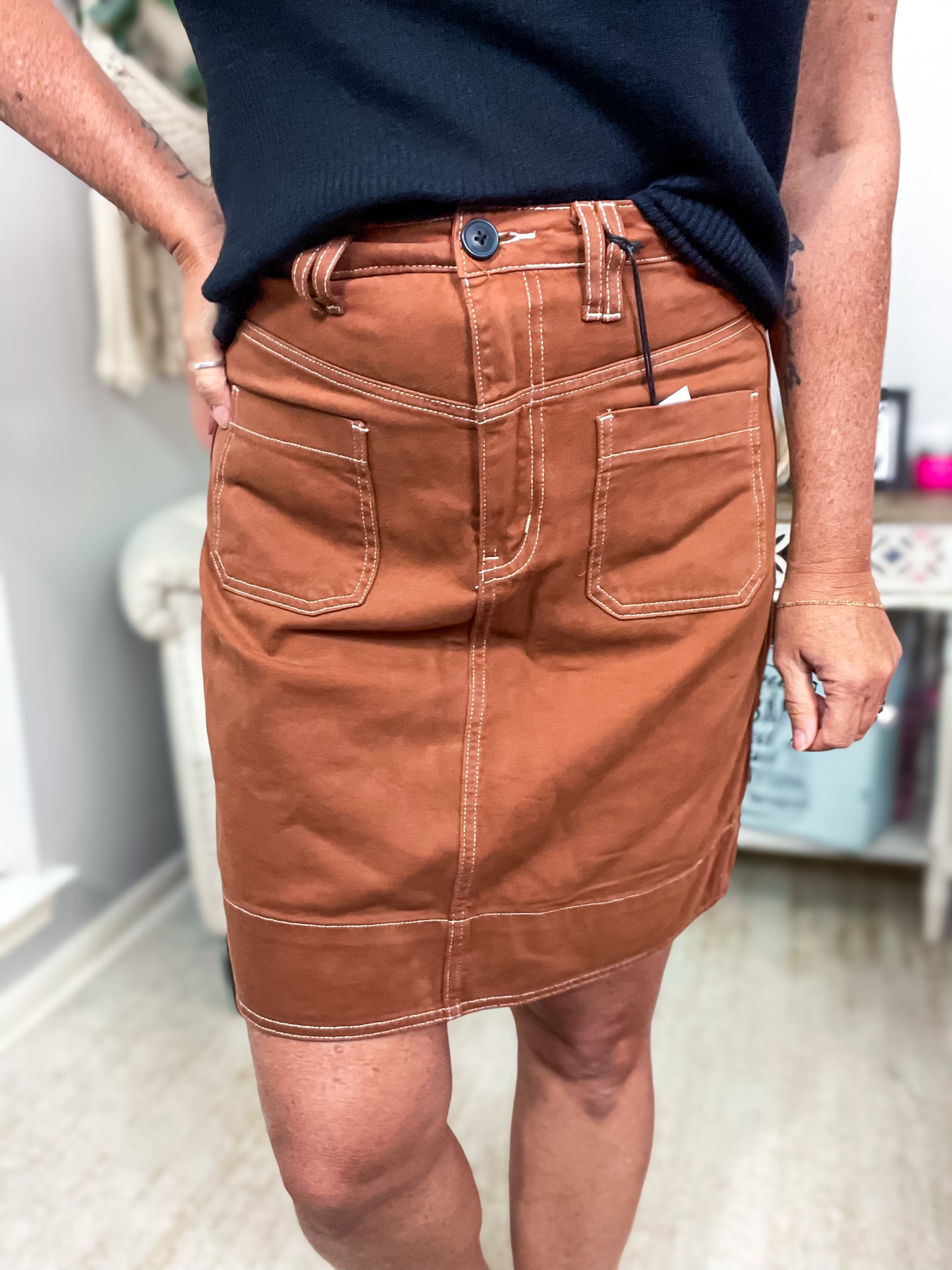 Brown Denim Skirt NWT - Size Large