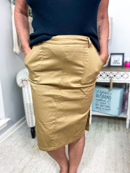 Khaki Knee Length Skirt NWT - Size Large