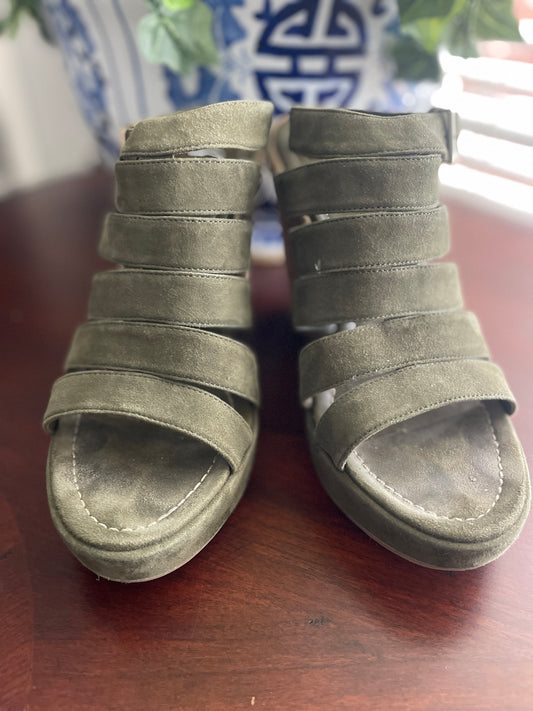 Tory Burch Women's Bailey Suede Gladiator Wedge Sandals Army Green - Size 10.5
