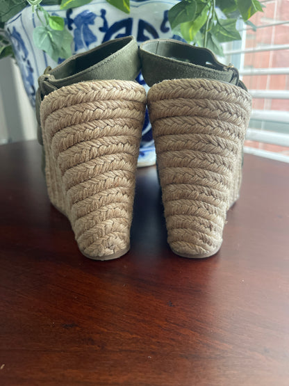 Tory Burch Women's Bailey Suede Gladiator Wedge Sandals Army Green - Size 10.5