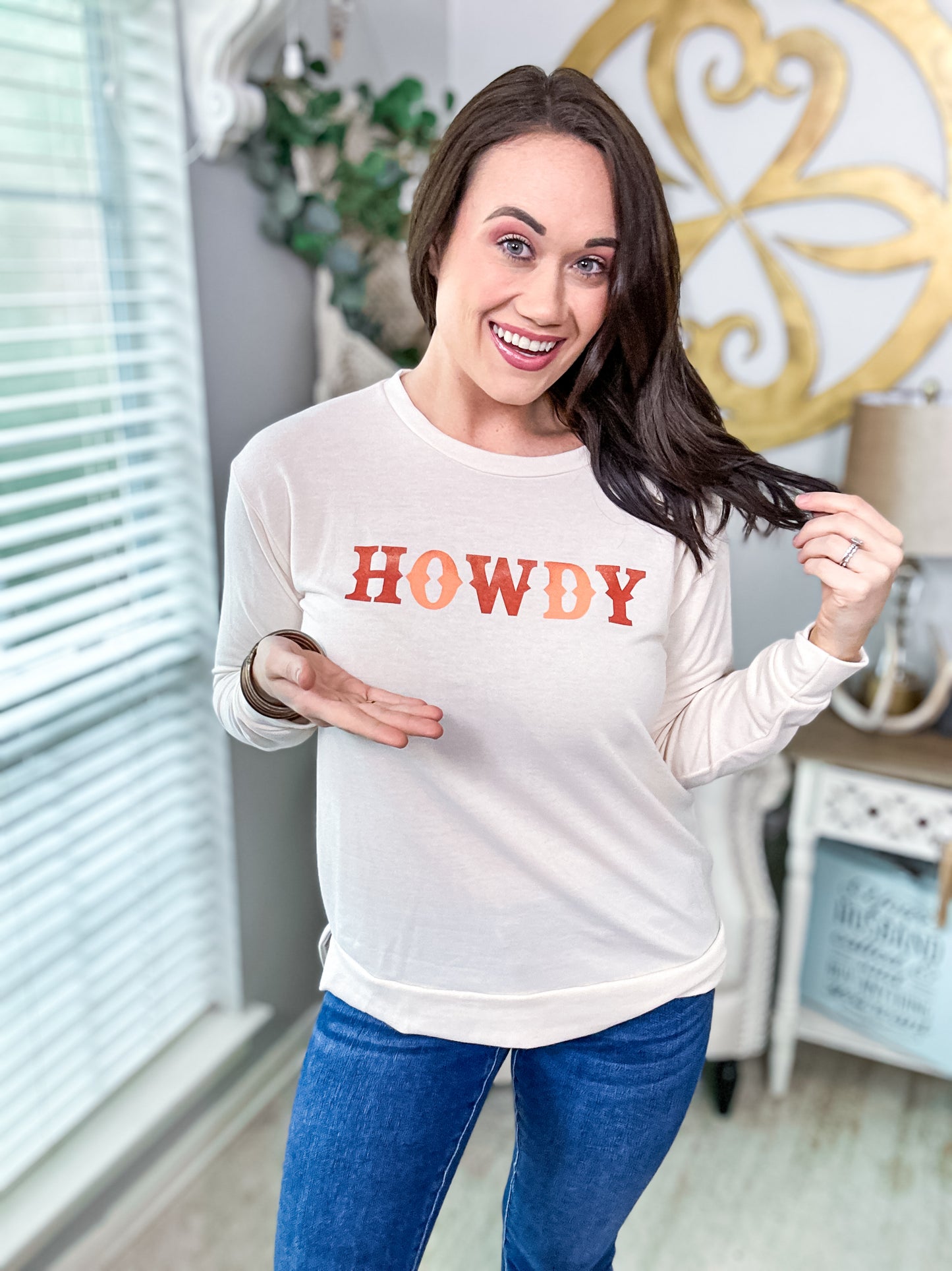 Howdy Cream Long Sleeve Sweatshirt - Size Small