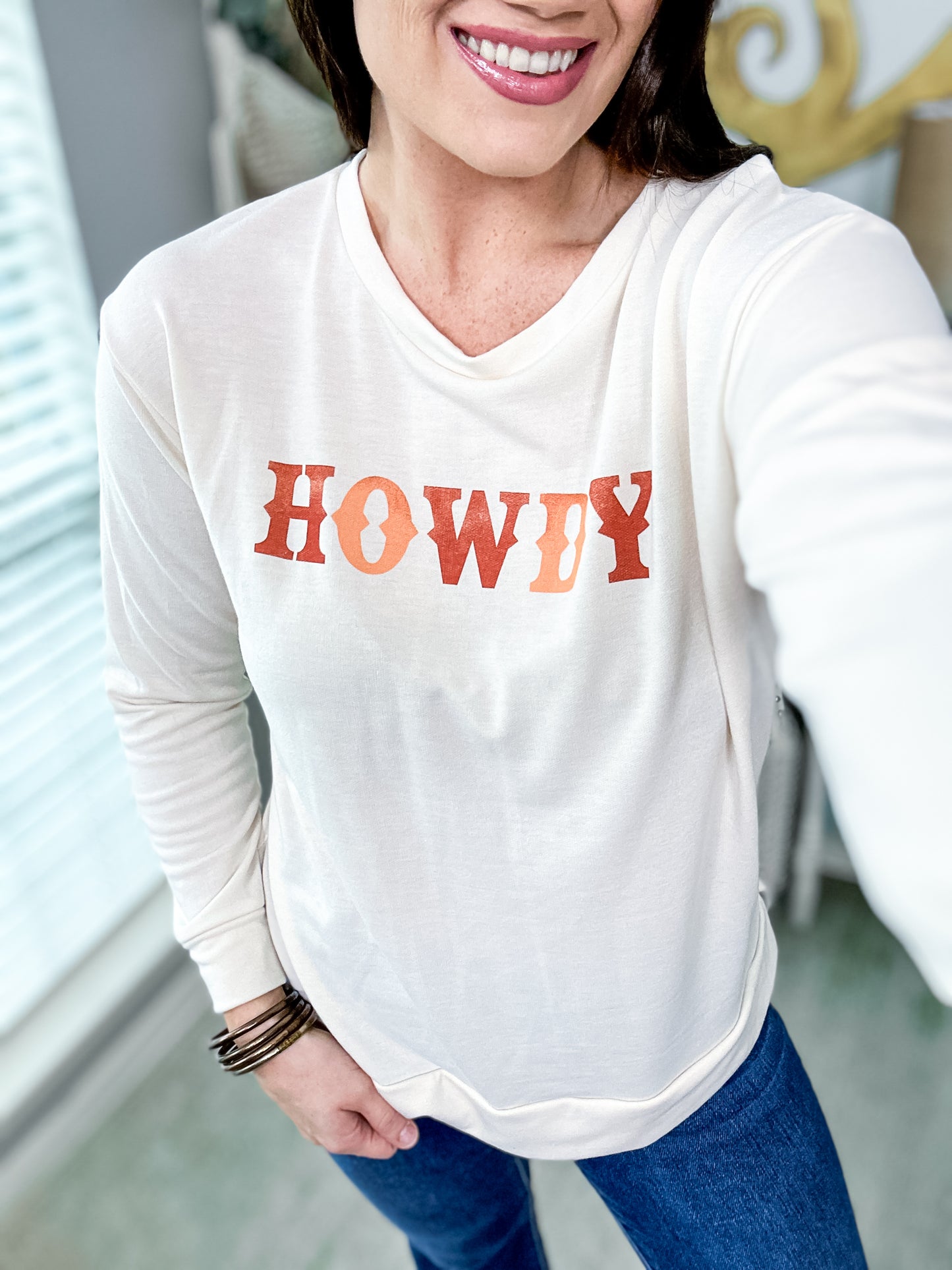 Howdy Cream Long Sleeve Sweatshirt - Size Small