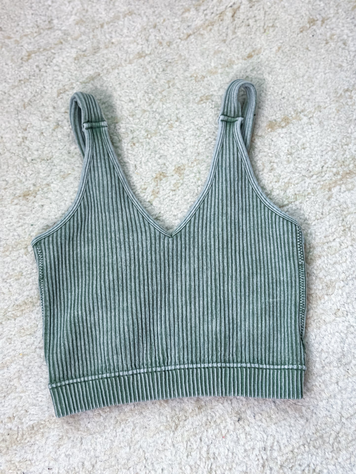 Cropped Ribbed Washed Tank Top Sage - Size S/M