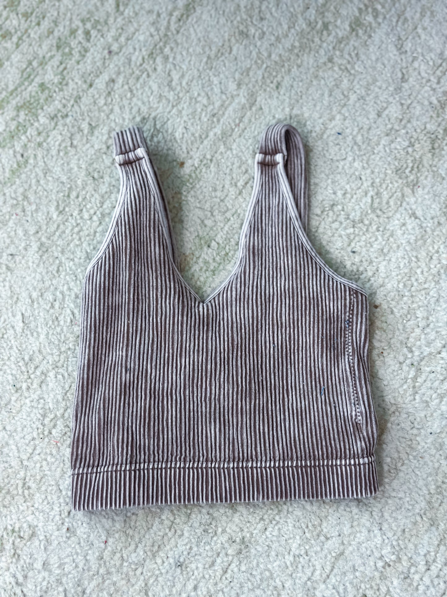 Cropped Ribbed Washed Tank Top Mocha - Size S/M