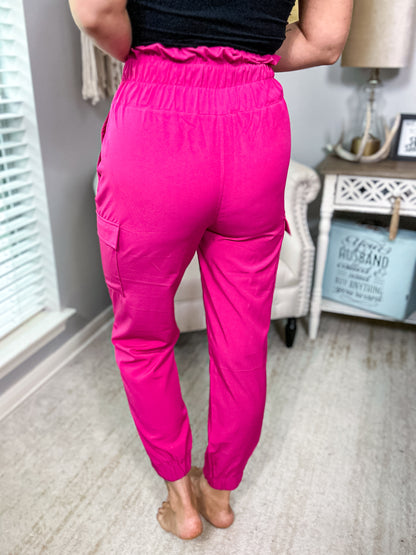 Hot Pink Elastic High Waisted Jogger Pants - Size small