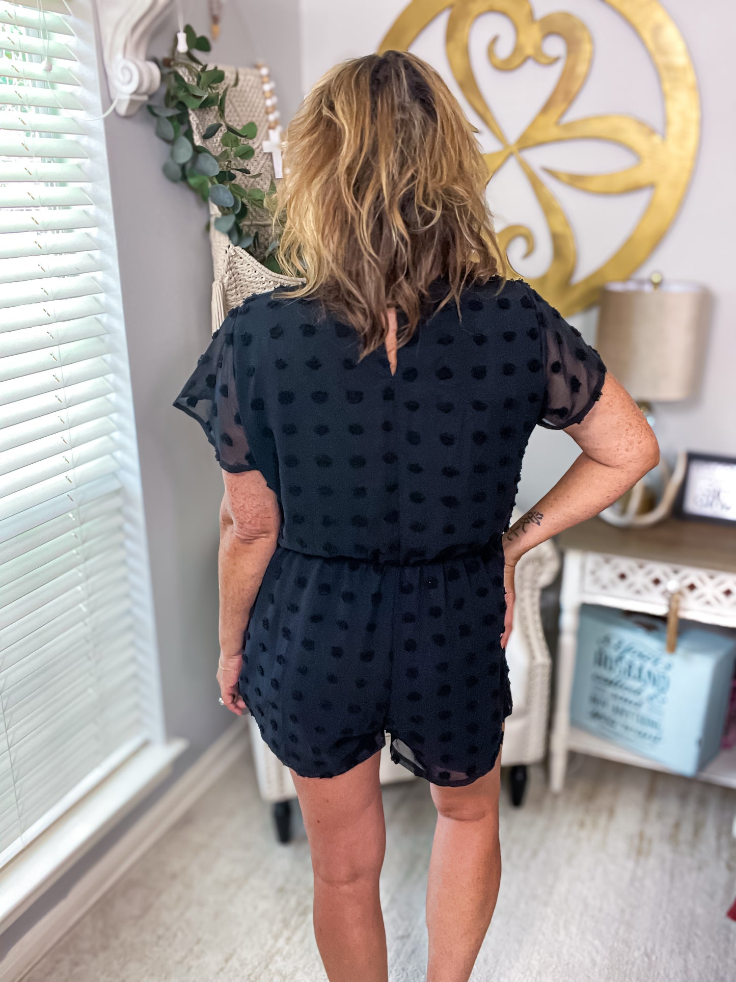 Swiss Dot Faux Wrap Romper NWT - Size XL