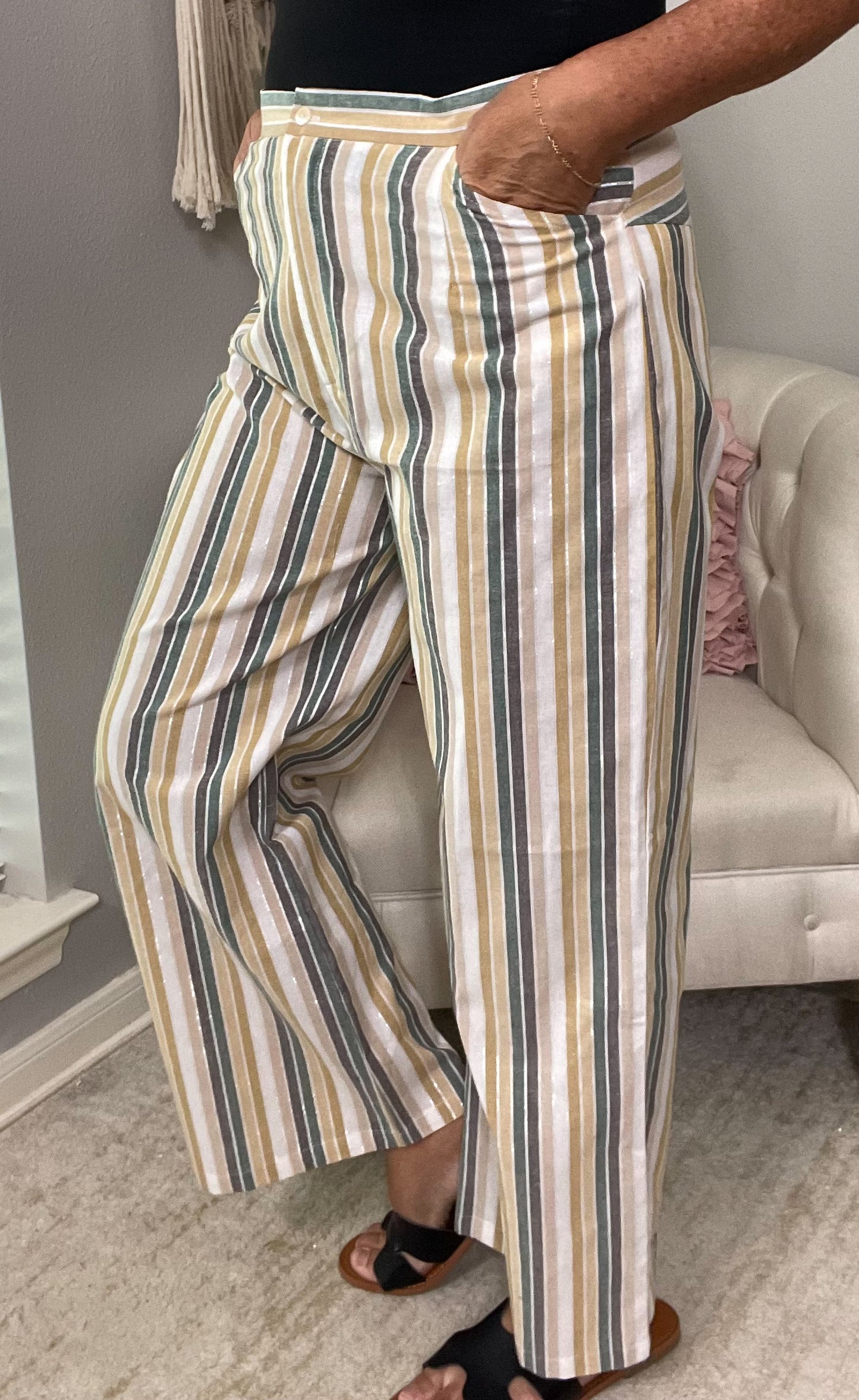 Molly Bracken Khaki Clemence Striped Pants NWT - Size XL