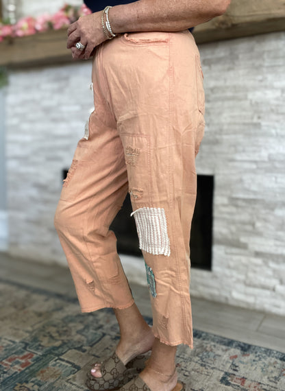 Peach Patchwork Cropped Pants - Sizes Small and Medium NWT