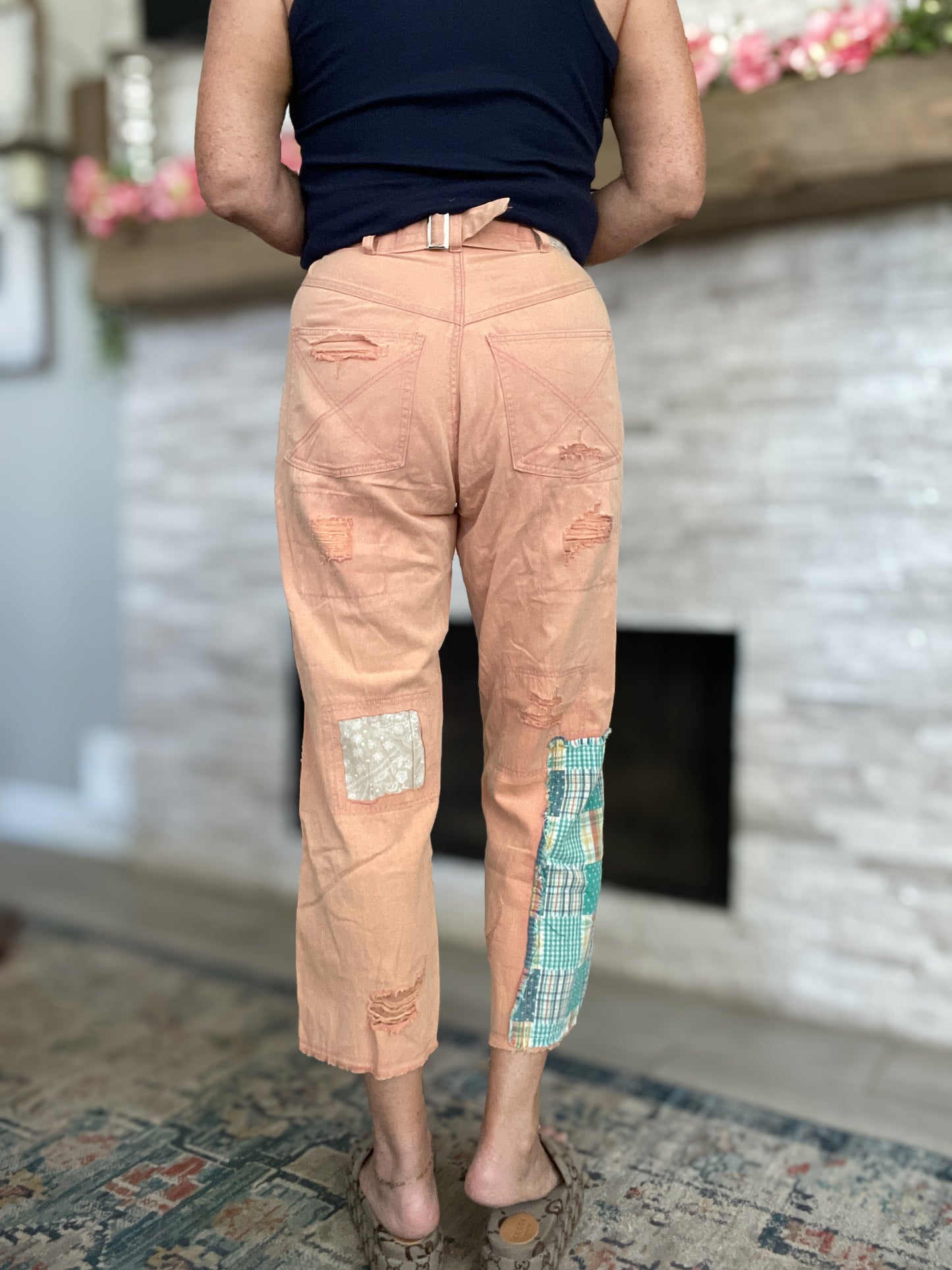 Peach Patchwork Cropped Pants - Sizes Small and Medium NWT