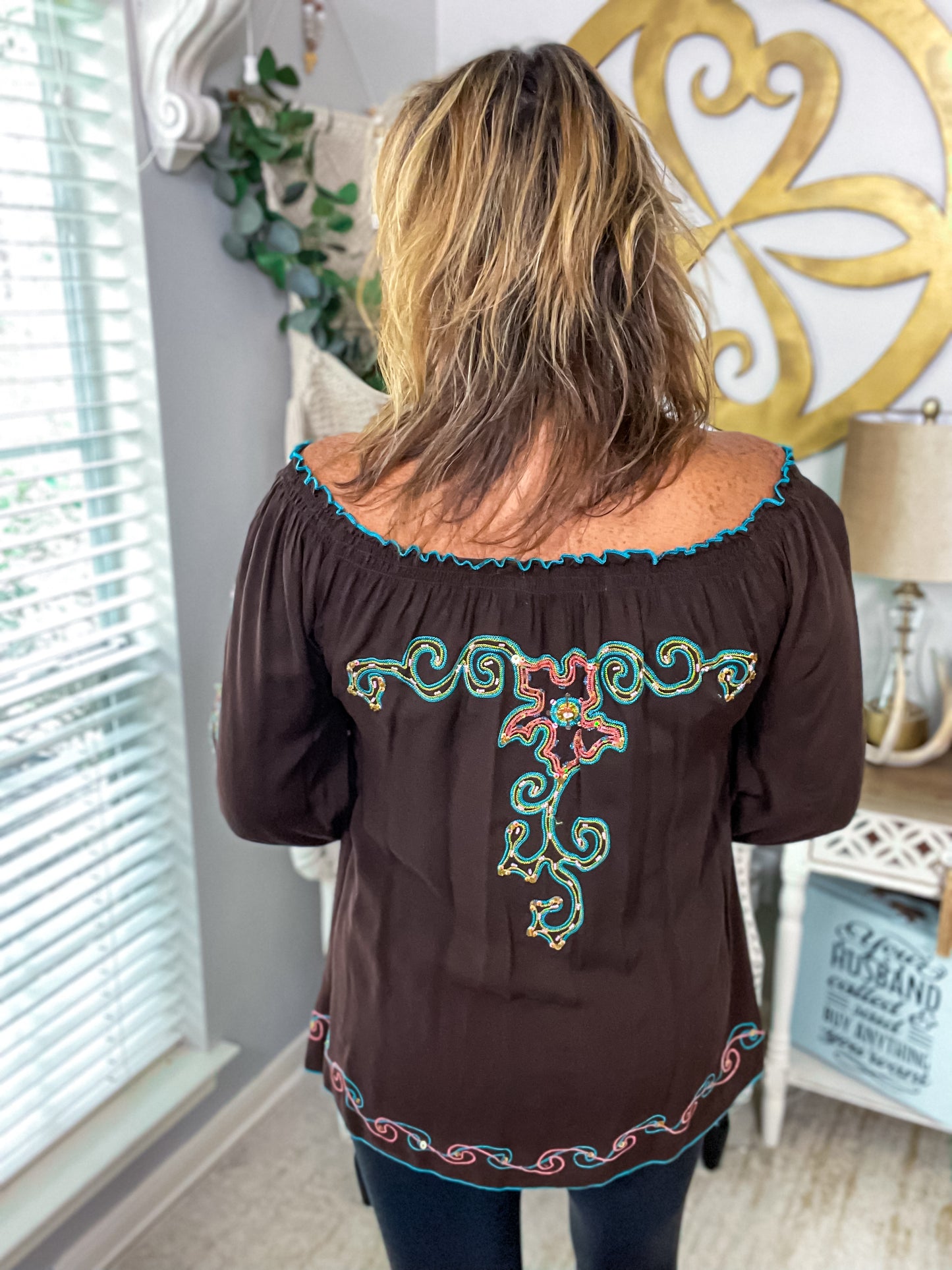 Beaded Boho Blouse - Size Med