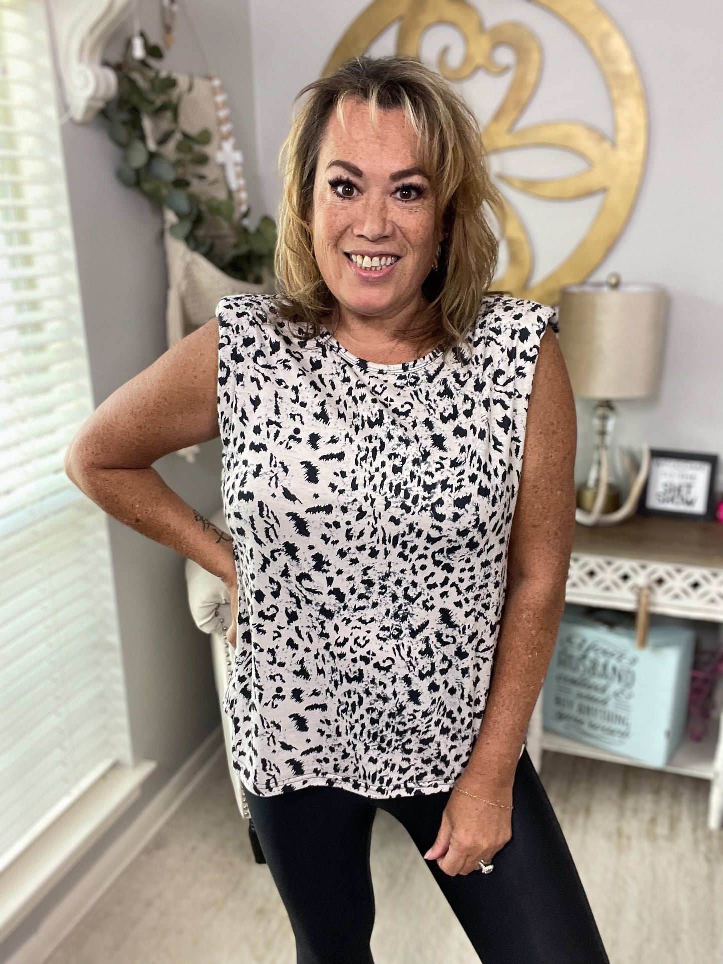 Leopard Print Sleeveless Top - Size Med