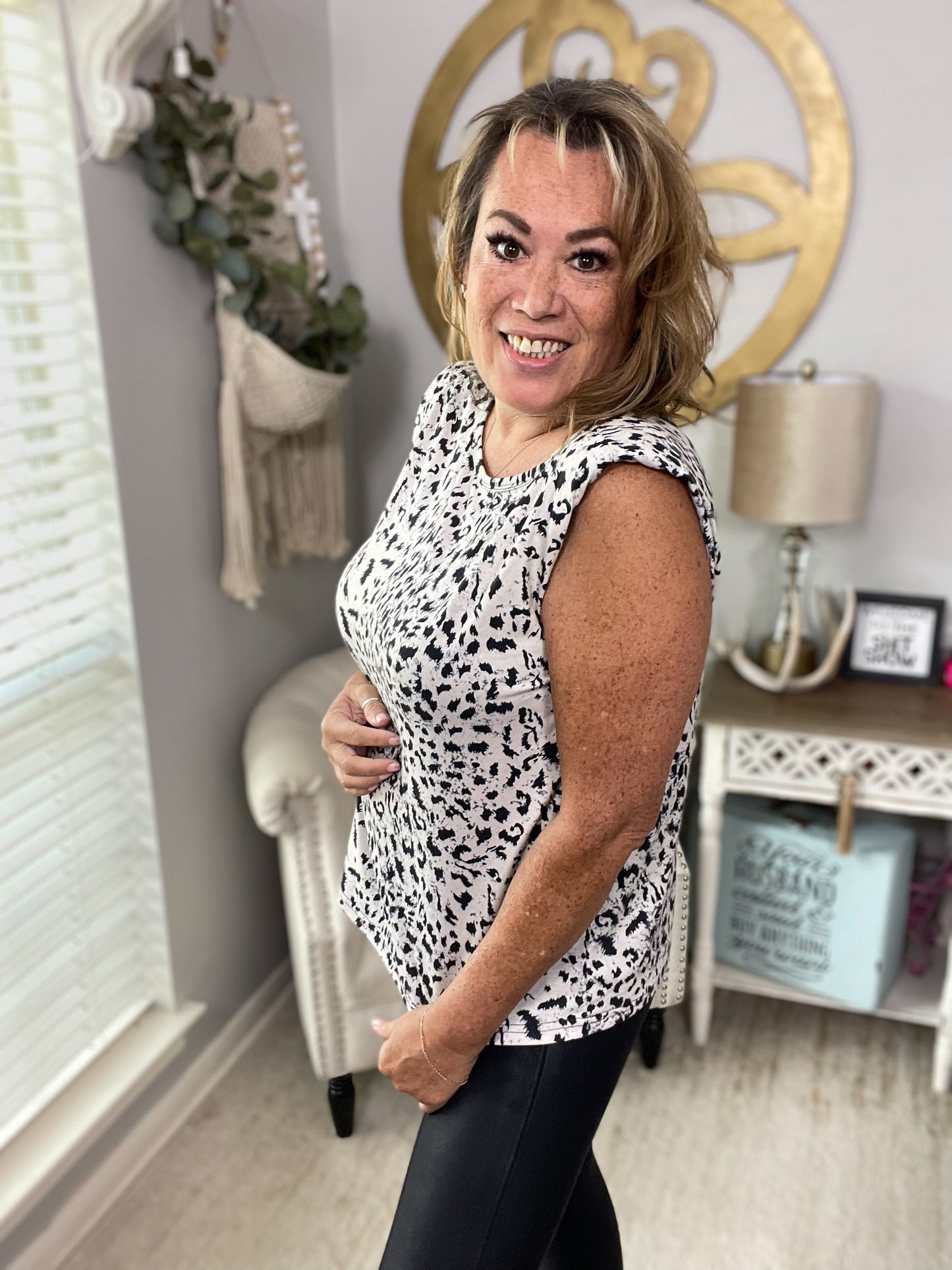 Leopard Print Sleeveless Top - Size Med