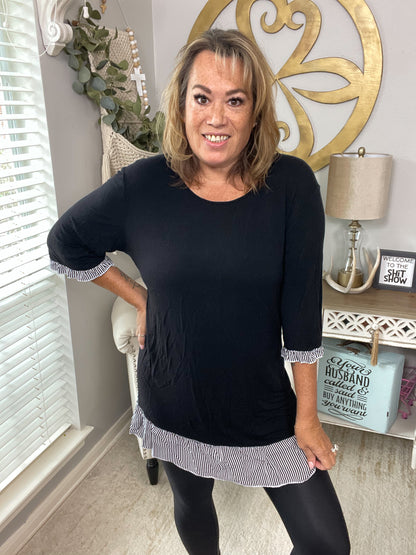 Black Tunic Top Stripe Trim - Size 3X