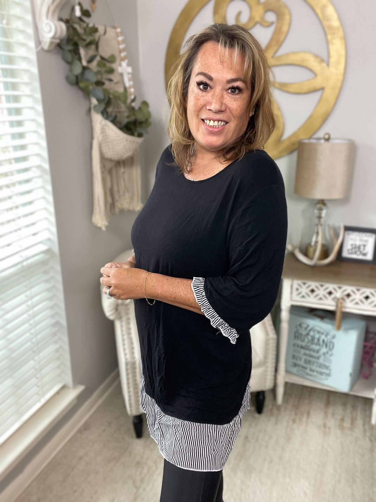 Black Tunic Top Stripe Trim - Size 3X