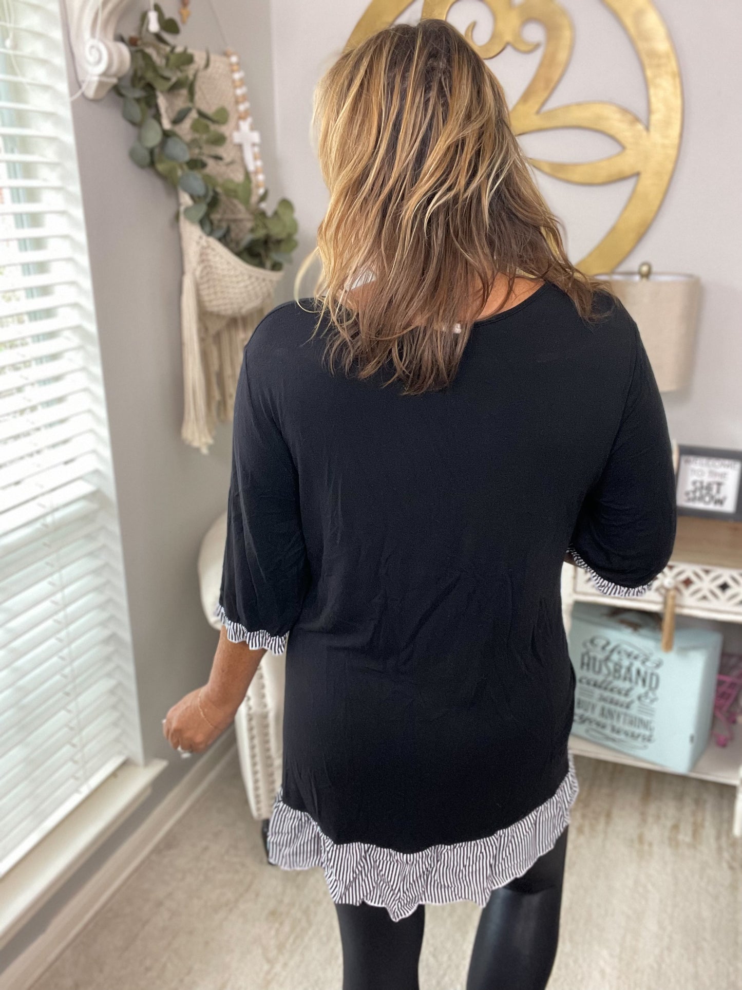 Black Tunic Top Stripe Trim - Size 3X