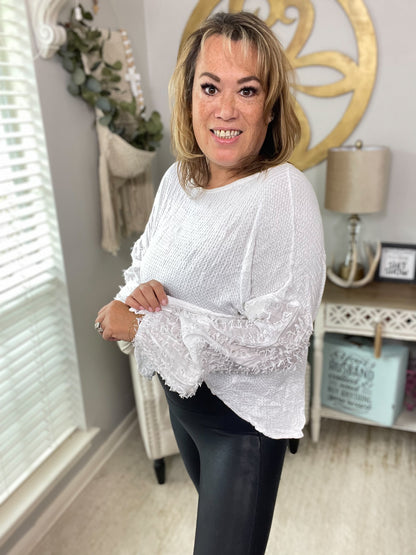 Eyelash Butterfly Sleeve Blouse in Ivory - Size Medium