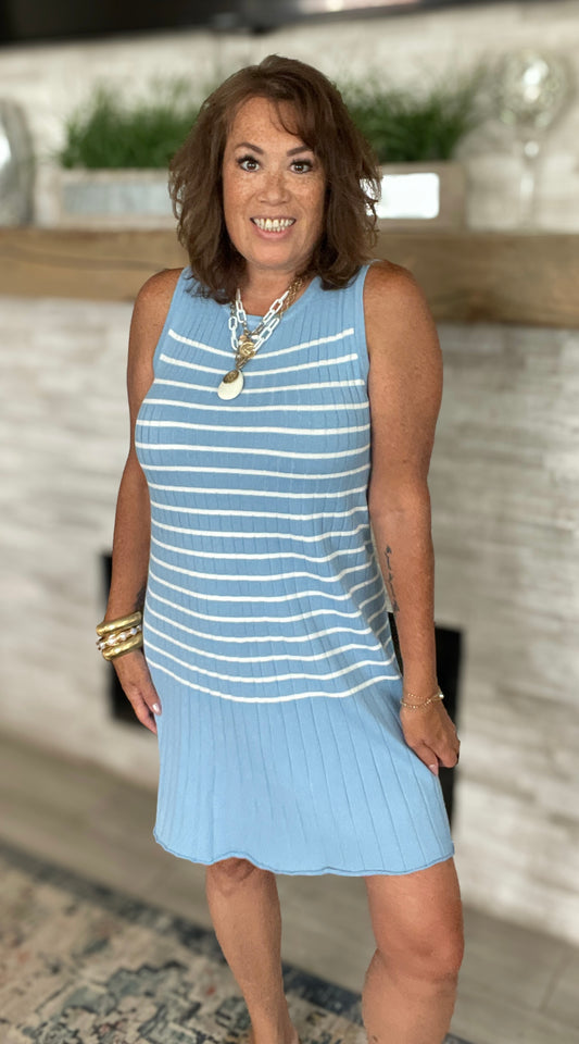 Stripped Knit Dress Blue/White NWT - Size Large