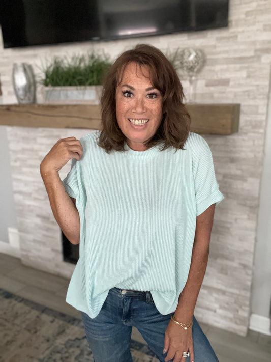 Mint Textured Basic Top - Small