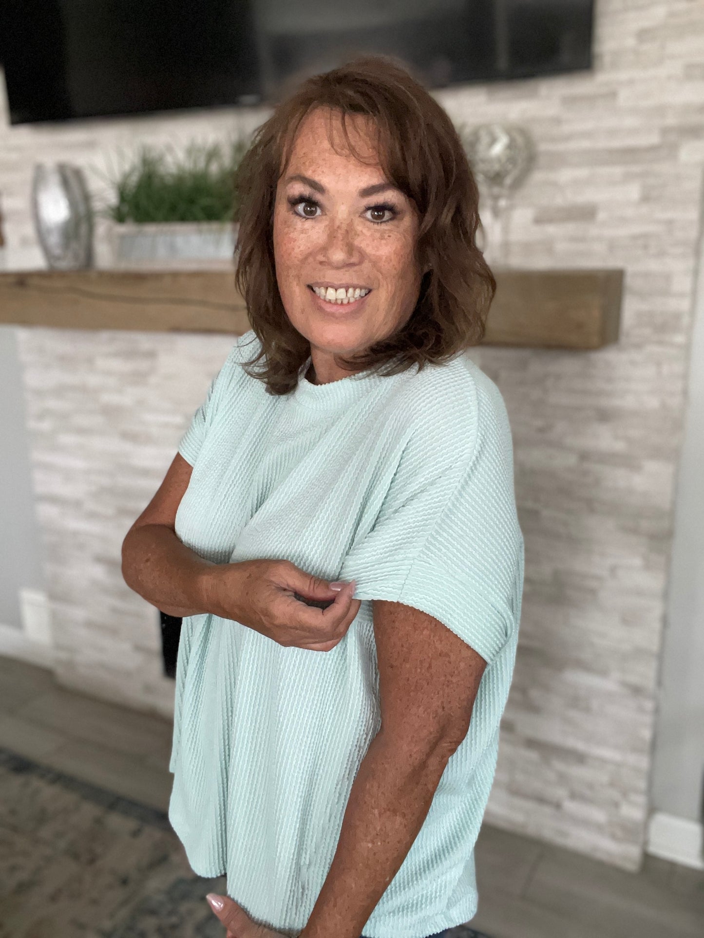 Mint Textured Basic Top - Small