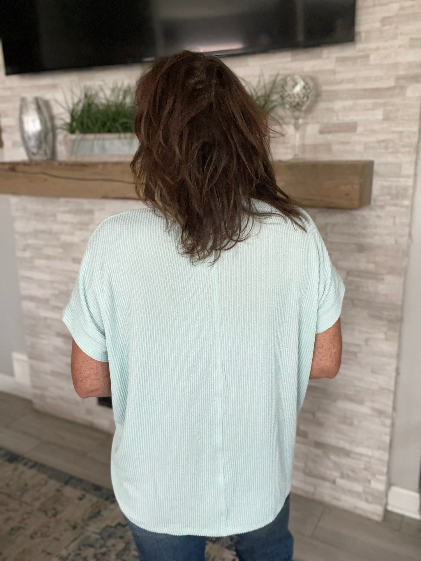 Mint Textured Basic Top - Small