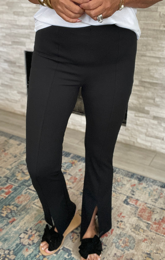 Black Wide Leg Pants With Front Slits - Size Med
