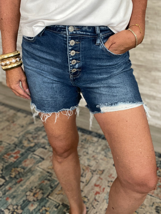 Vervet High Rise Frayed Hem Shorts - Size Med