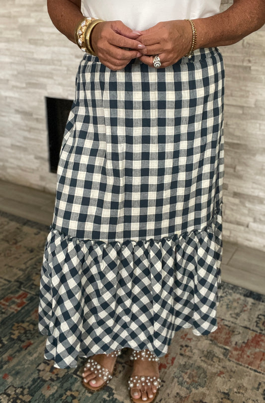 Navy Gingham Skirt by Hayden - Size Med