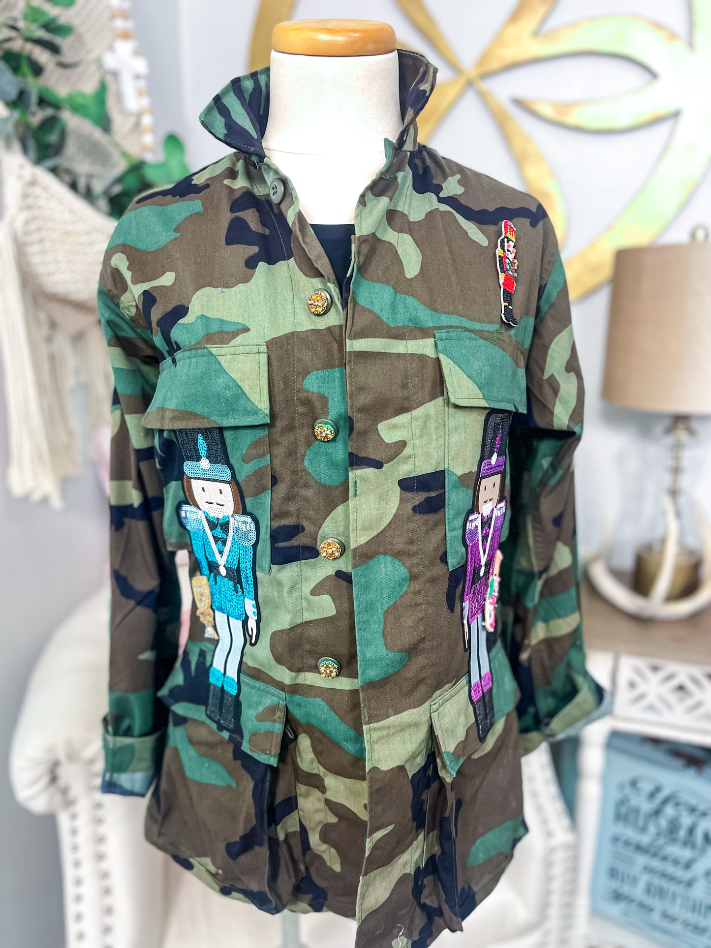 One-of-a-Kind Camo Christmas Nutcracker Jacket - Size S/M