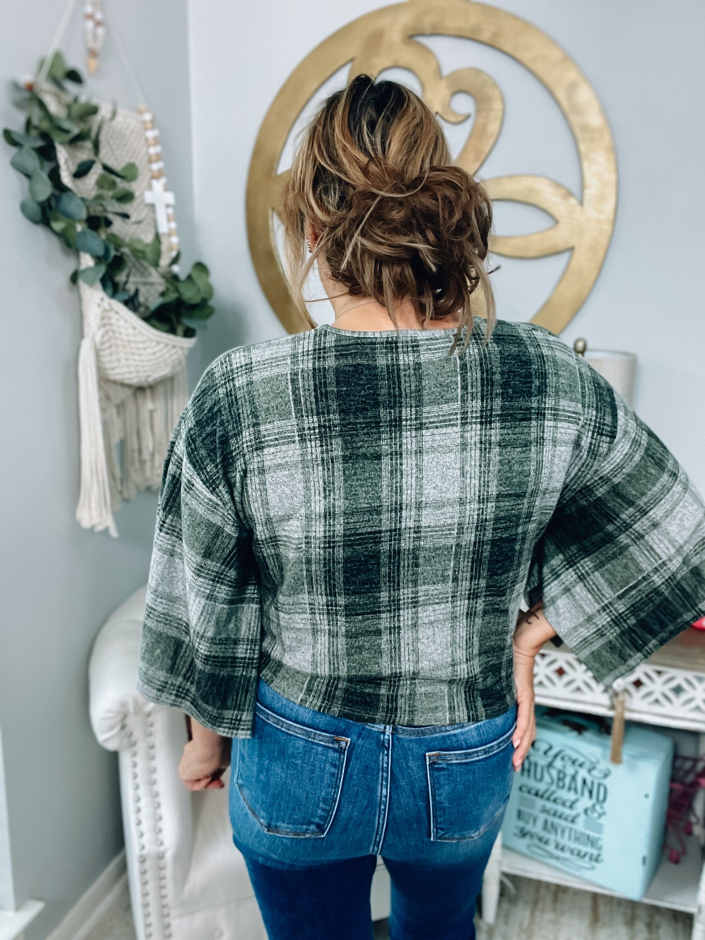 Olive Plaid Top - Size Small